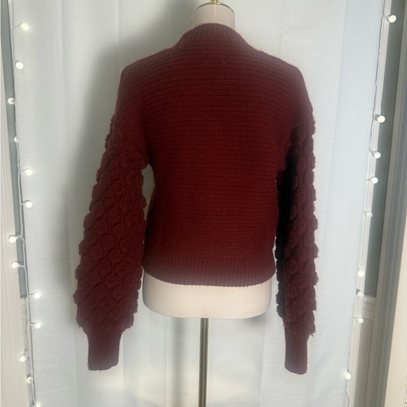 Harper Heritage Bubble Sleeve Sweater S Burgundy Chunky Knit Textured - Picture 2 of 7